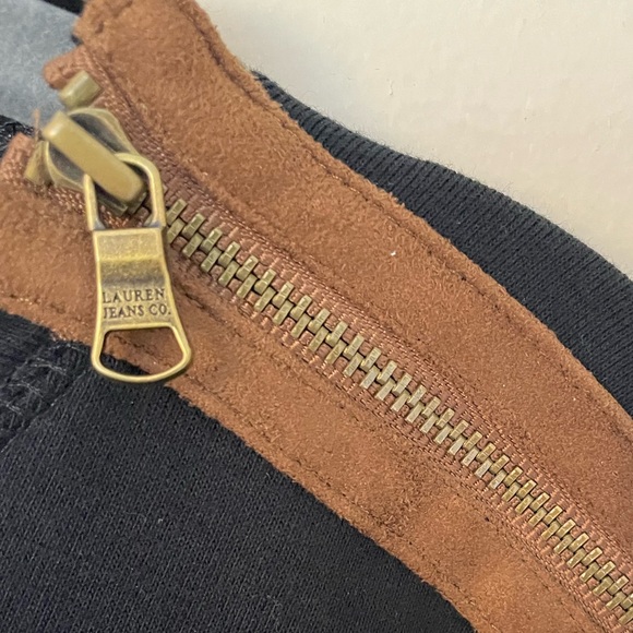 Ralph Lauren Black Long Sleeve Shirt Brown Suede Shoulder Zip Elbow Patches XL - Picture 11 of 16